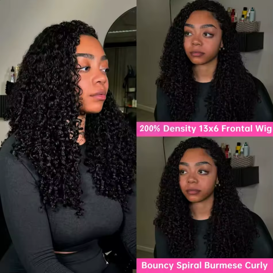 Perruques en cheveux humains bouclés birmans 12A, perruque frontale en dentelle HD transparente avec