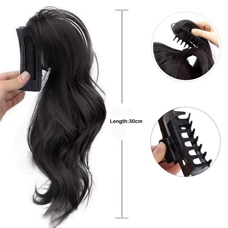Perruque synthétique longue et bouclée, queue de cheval haute, Extensions capillaires élégantes pour