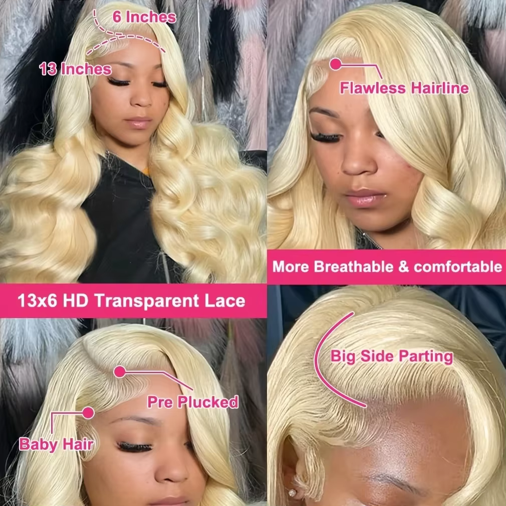 Perruques de cheveux humains blondes 613, ondulées, avec dentelle transparente HD 13x4 13x6, densité