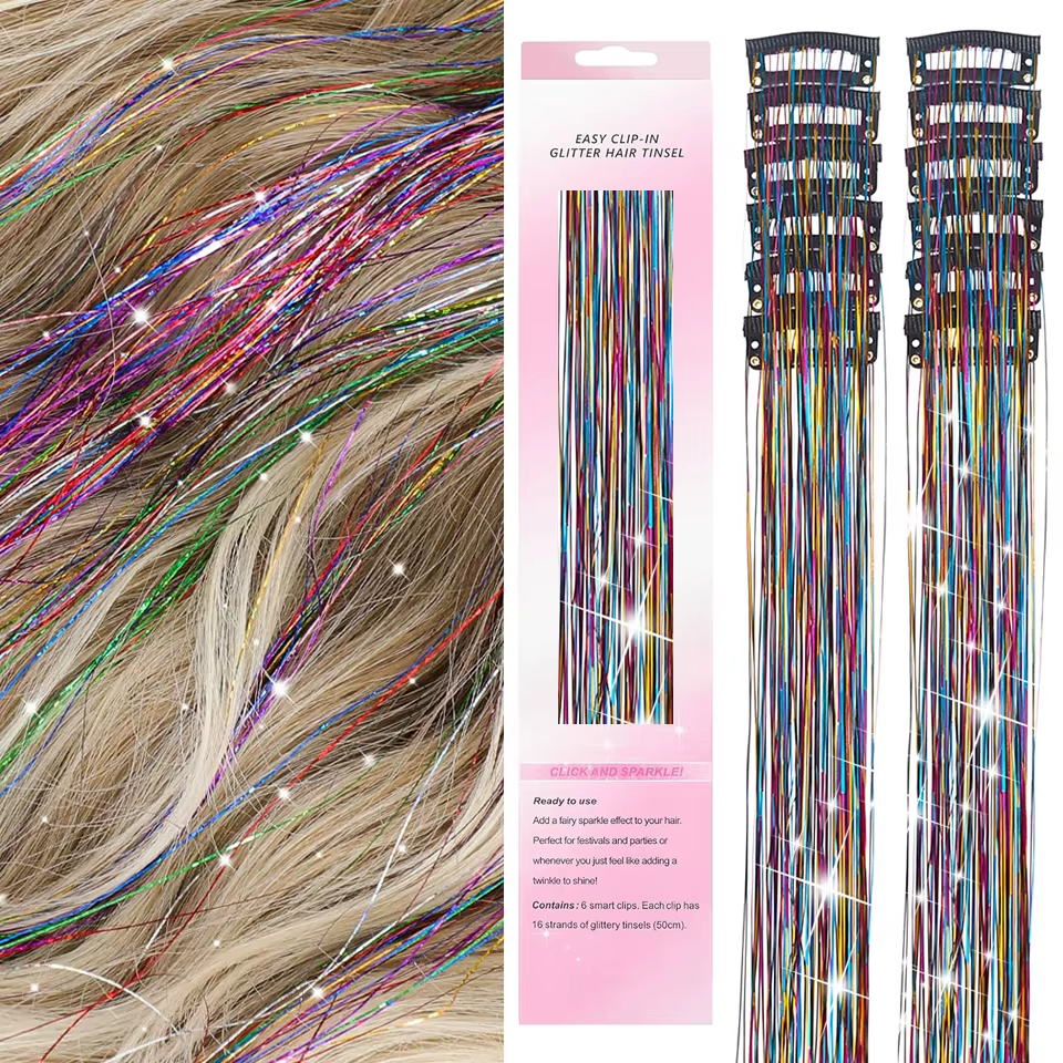 Extensions capillaires synthétiques lisses à paillettes, 12 pièces, Kit de guirlandes brillantes, ac