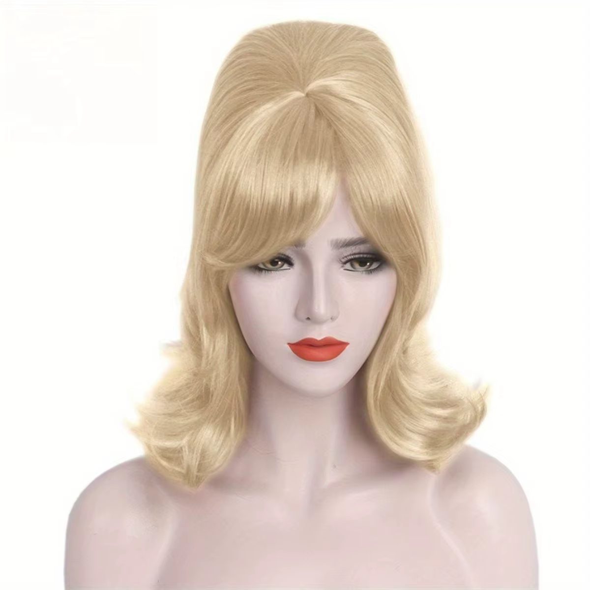 Perruque synthétique mi-longue ondulée blonde claire style rétro années 60 avec frange pour femme, i