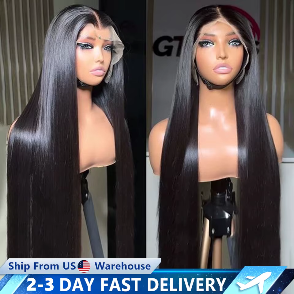 Perruque Lace Frontal Wig 360 transparente, cheveux naturels lisses, 4x4, 13x4, 13x6, 30 32 34 pouce