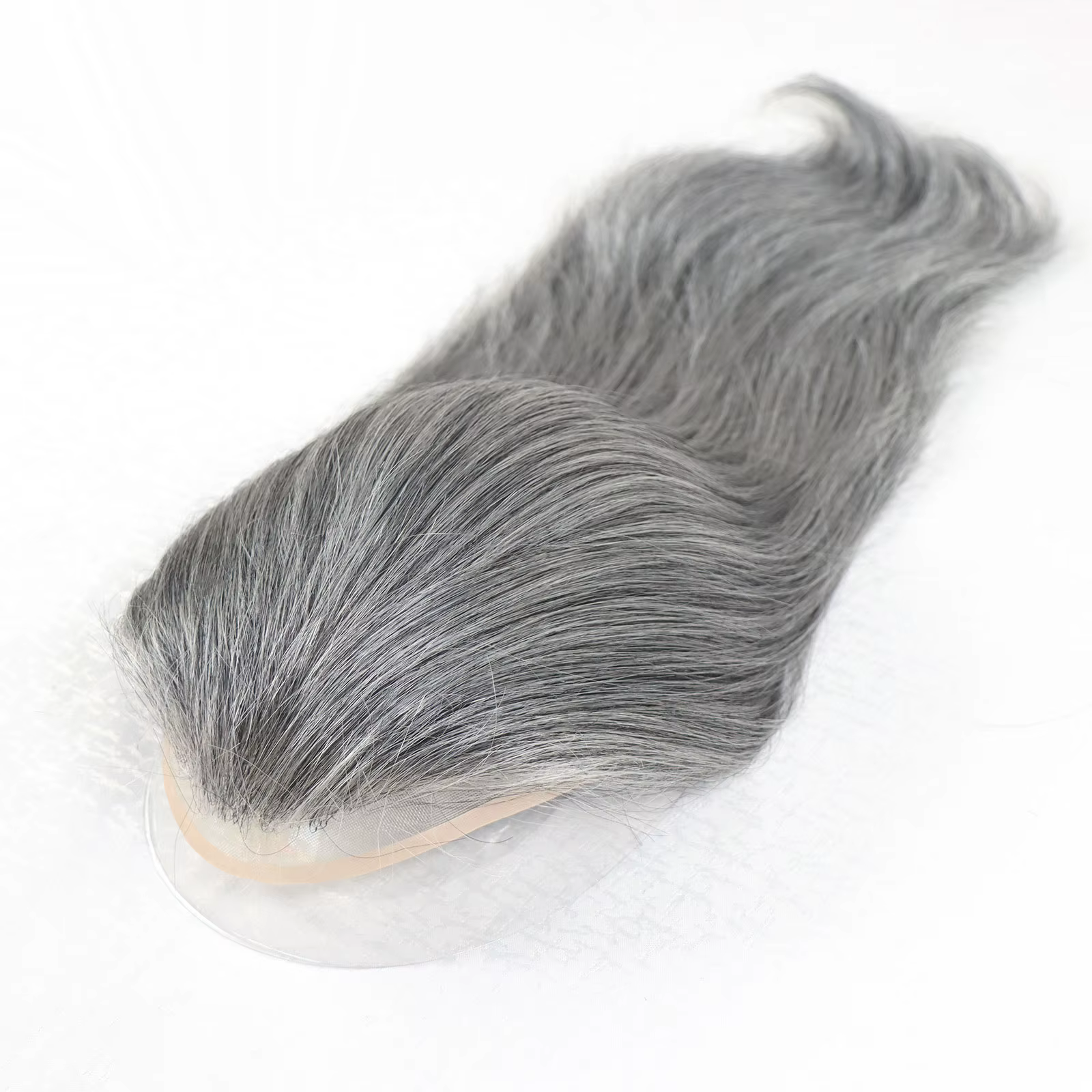 Toupet gris de 12 pouces pour hommes, cheveux humains, perruque pour homme, postiche, système en den