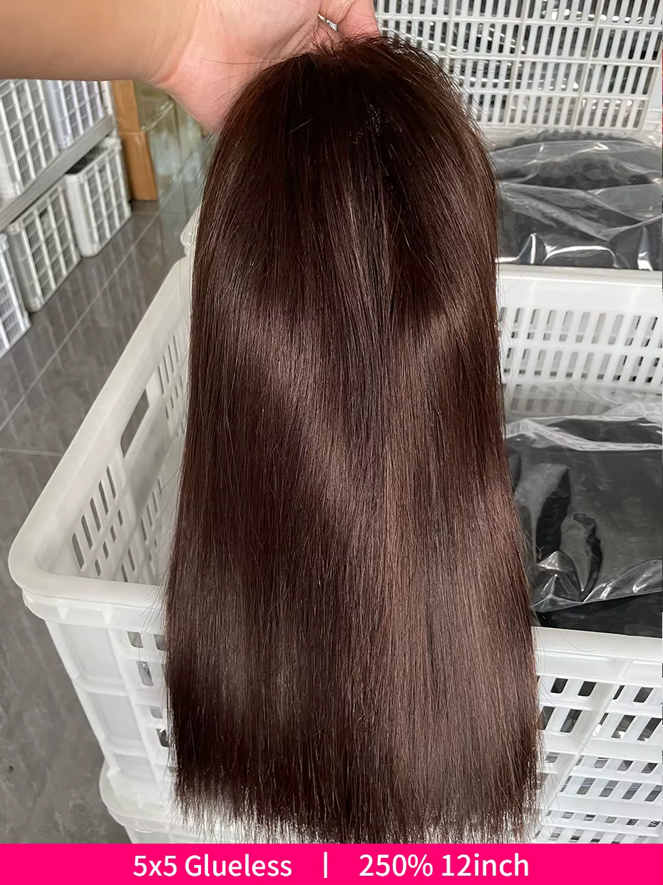 Perruque Bob 5x5 Double Drawn 100% Cheveux Humains, Perruque Lace Front Sans Colle # 2 Perruques en 