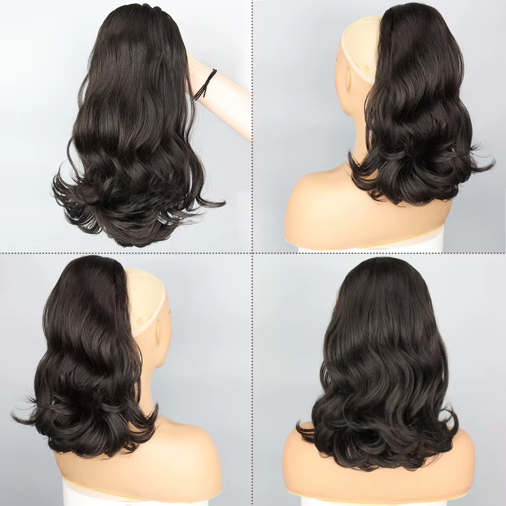 NICESY-Postiche queue de cheval bouclée noire pour femme, extension de cheveux synthétiques, Kinky P