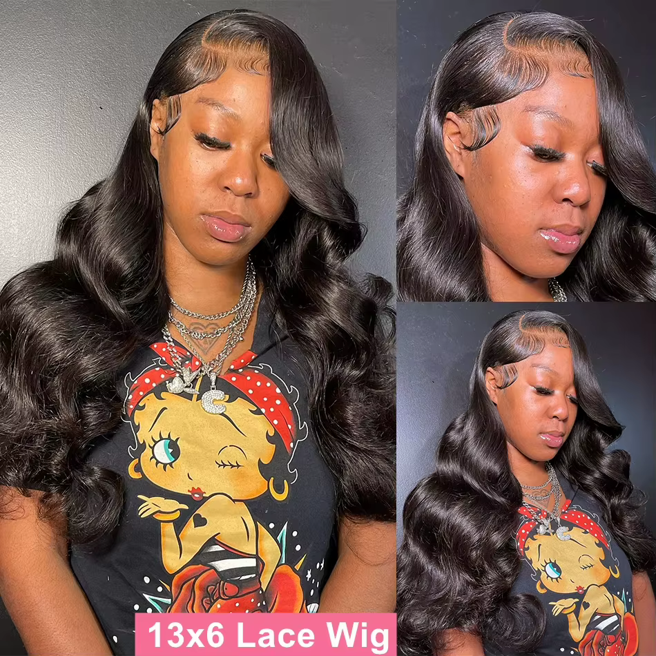 Perruque Lace Frontal Wig Body Wave brésilienne naturelle, cheveux humains, 13x6 HD, 30 40 pouces, 1
