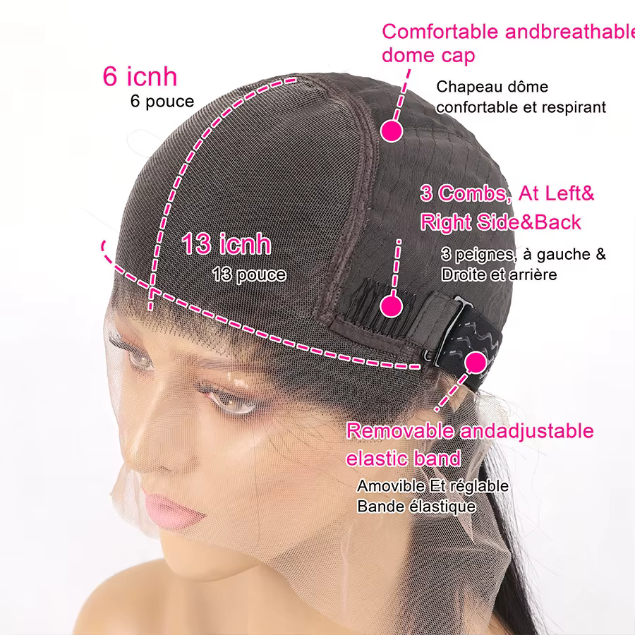 Sophia-Perruque Lace Closure Brésilienne Naturelle, Cheveux Lisses, Sans Colle, 4x4, 13x4, 13x6, Den