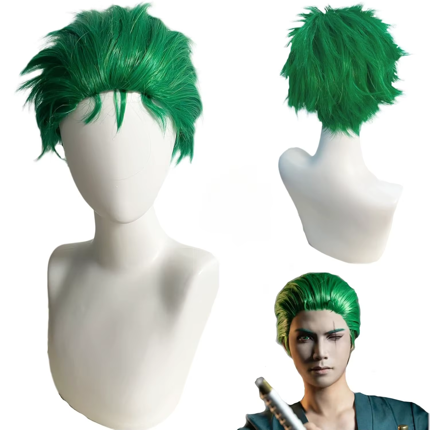 Perruque courte hérissée verte perruque superposée pour hommes pour Anime Cospaly Costume perruque s