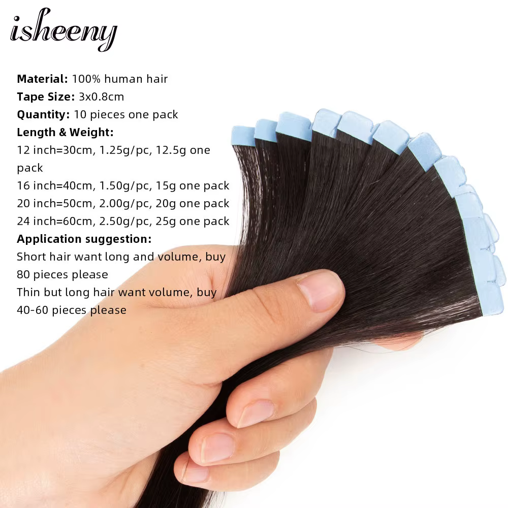 Isheeny-Extensions de Cheveux Humains Remy, Bande Adhésive, Noir Naturel, Marron, Blond, 12 à 24 Pou