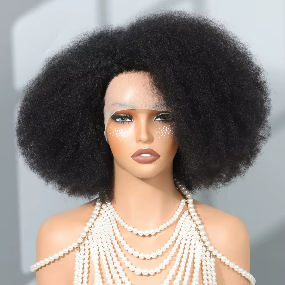 Perruques Courtes Afro Bouclées Kinky 13x5x2 avec Raie Latérale en Dentelle, Perruques Bob Courtes e