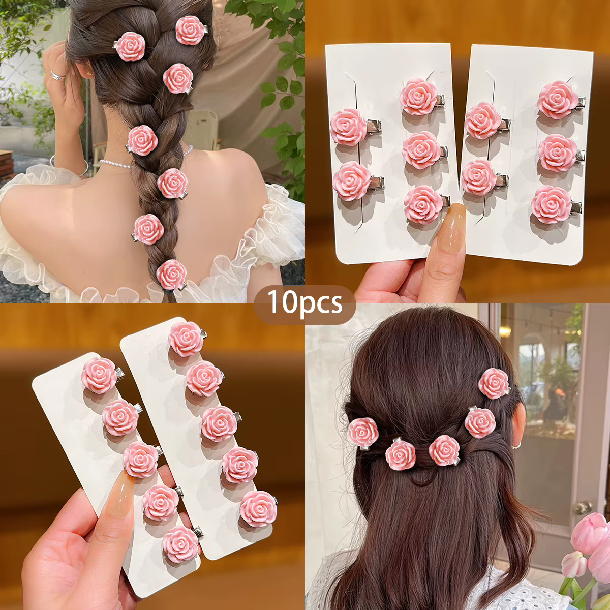 10 pinces à cheveux florales douces roses, petites et mignonnes, adaptées à un usage quotidien comme
