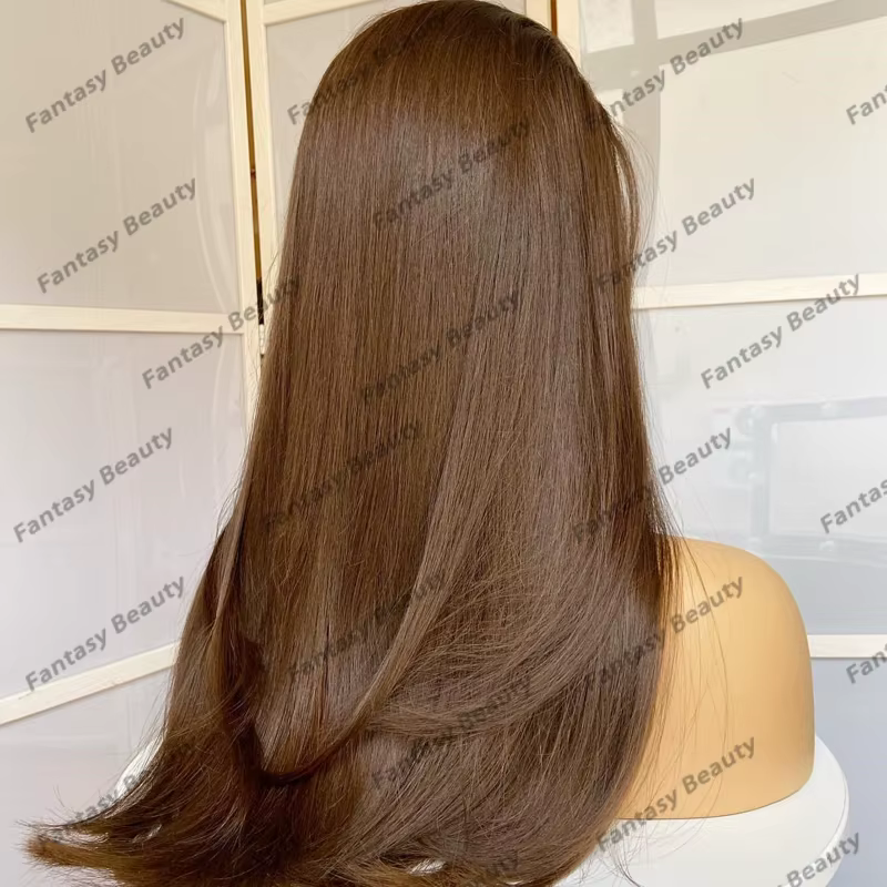 Perruques Lace Front Synthétiques Douces et Soyeuses, Cheveux Lisses, Brun Miel localité, Ligne de C
