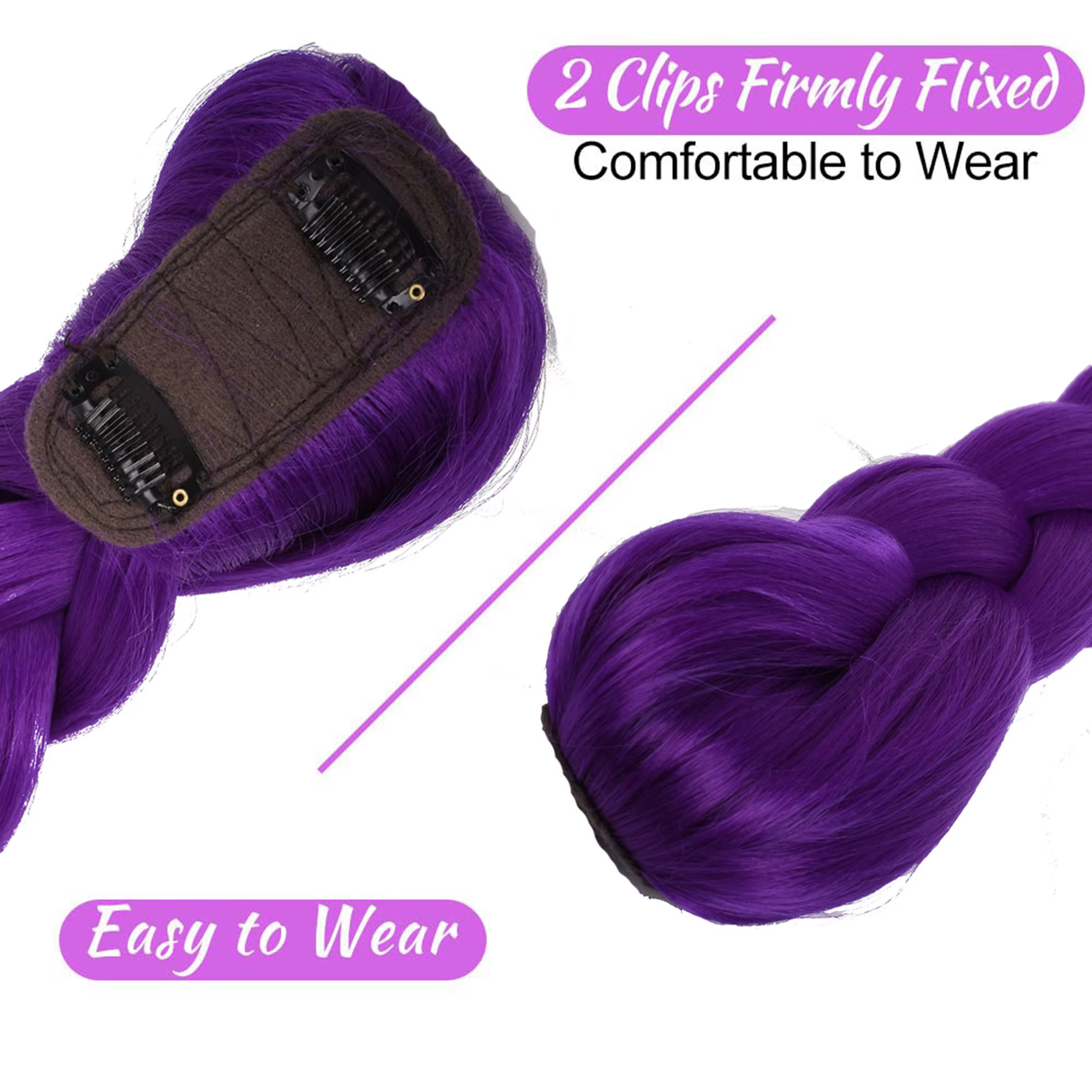 Extensions de cheveux synthétiques tressées violettes pour cosplay, 26 pouces, queue de cheval facil