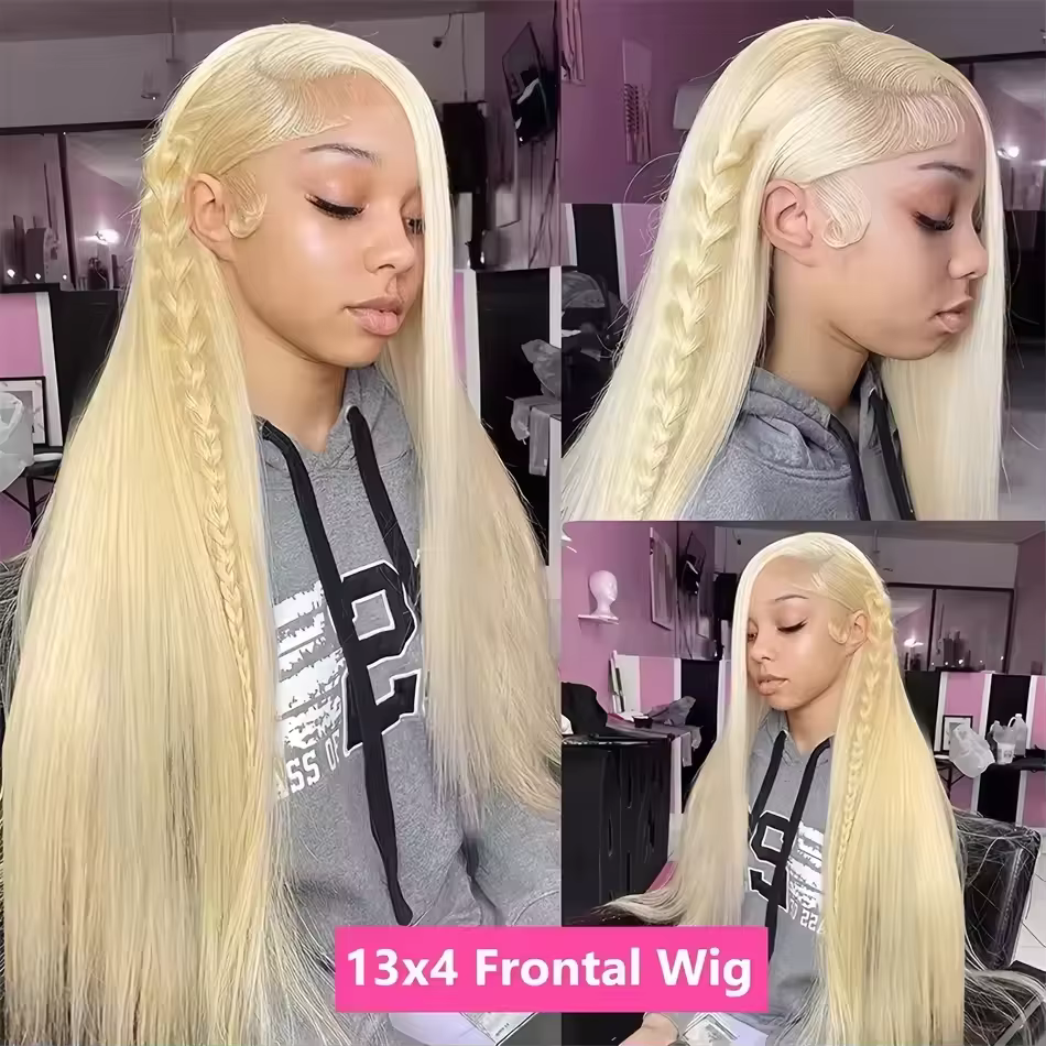 Perruques blondes 613 transparentes, perruque frontale en dentelle de 46 pouces, cheveux raides, den