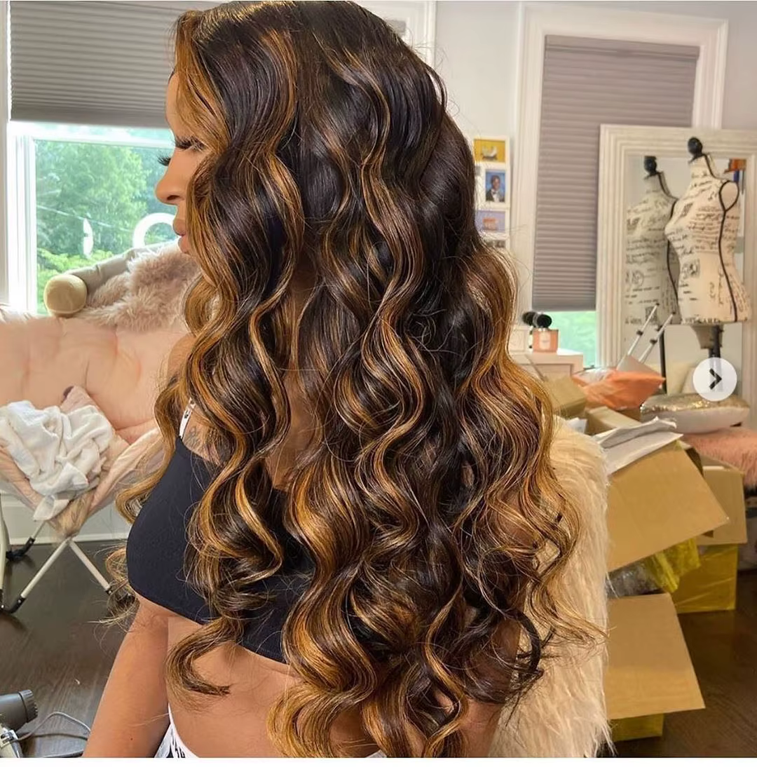 Perruque Lace Front Wig Body Wave Naturelle Remy Sans Colle, Cheveux Humains, Balayage Blond Brun Om
