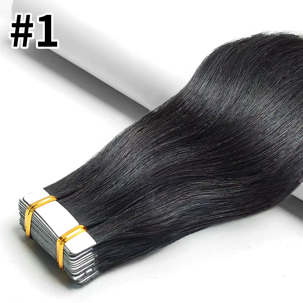 Extensions de cheveux à bandes adhésives en cheveux humains naturels noirs, 20 pièces, 50g/paquet, e