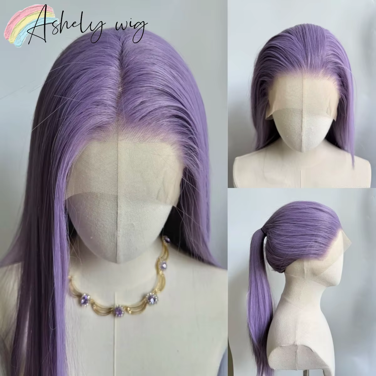 Ashely perruque violet clair spécial gris-violet dentelle avant perruques 26 pouces longue droite 13