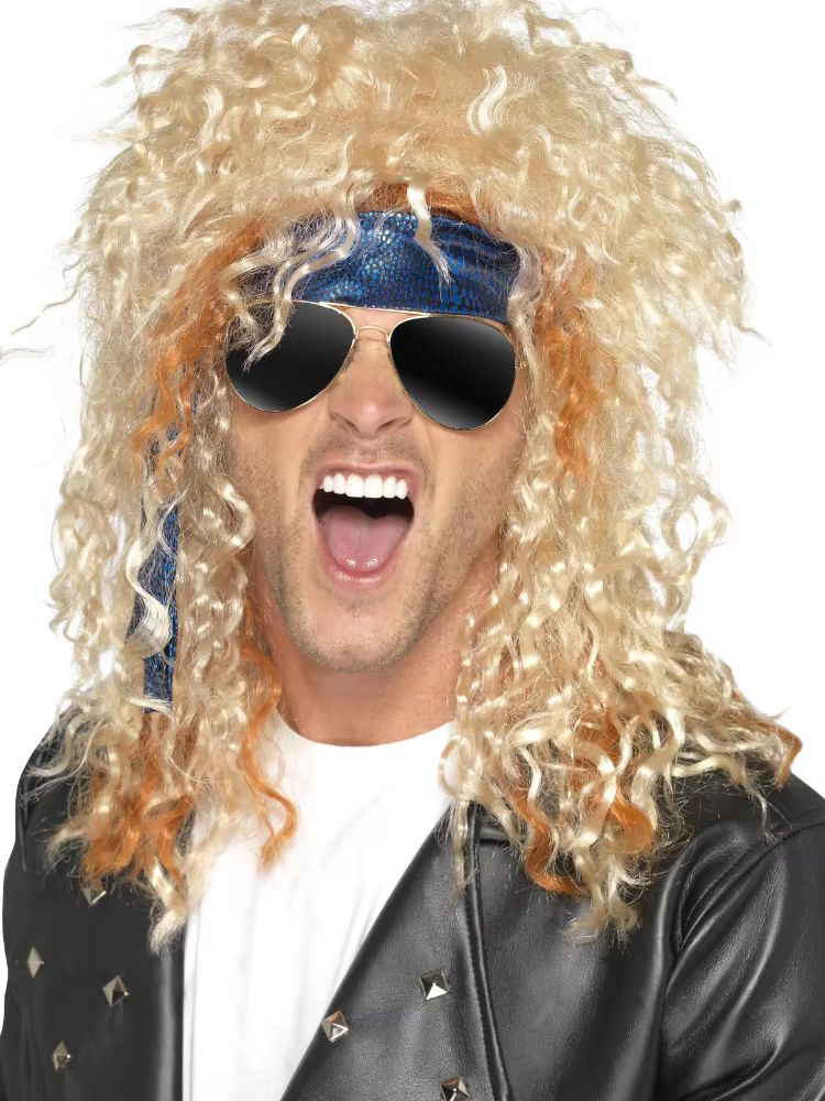 Perruque Rockstar blonde Punk pour hommes, perruque longue et moelleuse pour fête d'halloween, perru