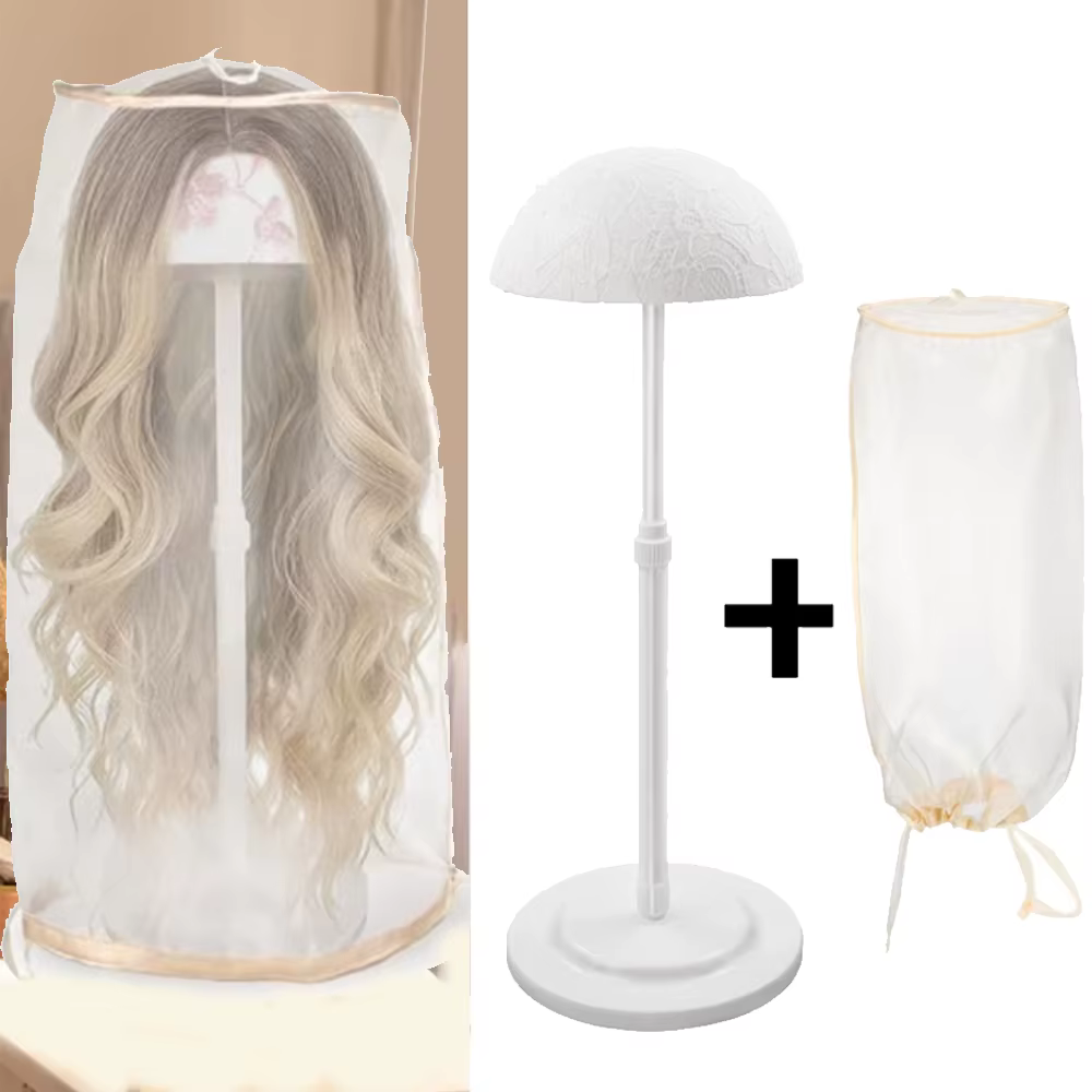 Ensemble de 2 supports de perruque réglables en hauteur et sac de rangement, pour une hygiène optima
