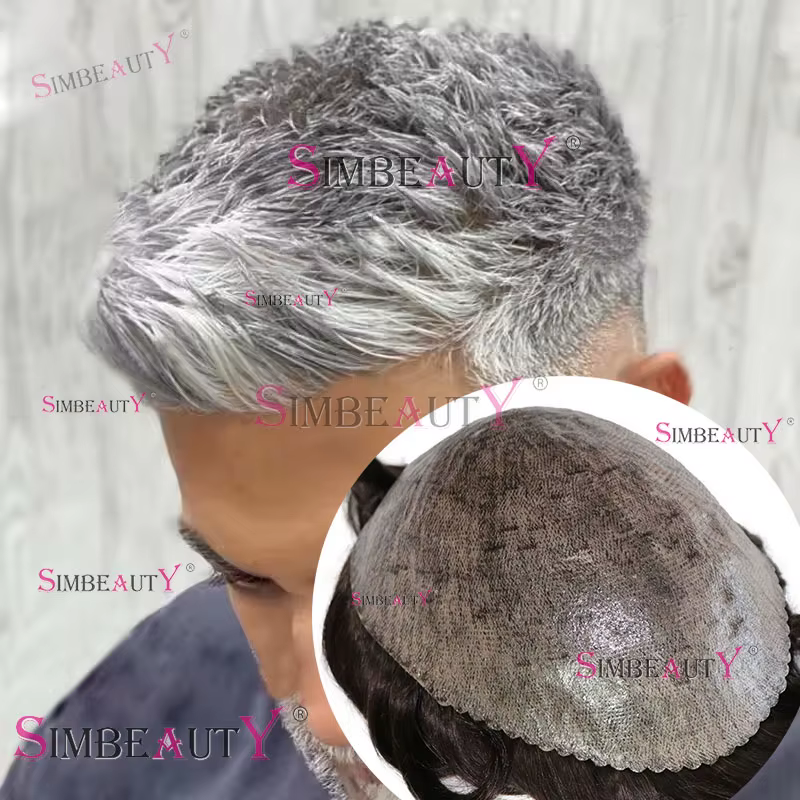 Indétectable noir gris 1B65 1B80 hommes toupet Durable peau mince cheveux humains Microskin pleine P