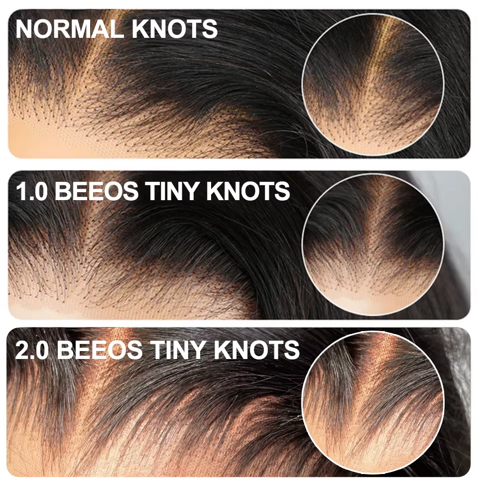 BEEOS-Perruque Lace Closure Wig sans colle, cheveux humains, 2.0 petits nœuds, 13x6, 34 pouces, 250%