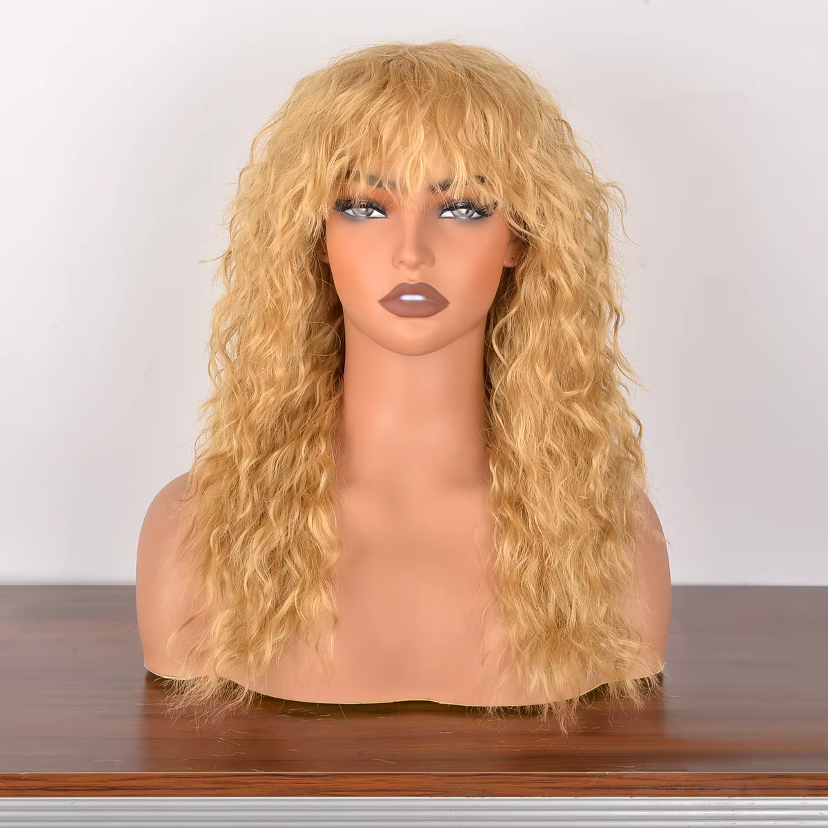 Perruque pour femmes, 22 pouces, cheveux ondulés, avec frange, coupe shaggy, perruque bouclée, perru