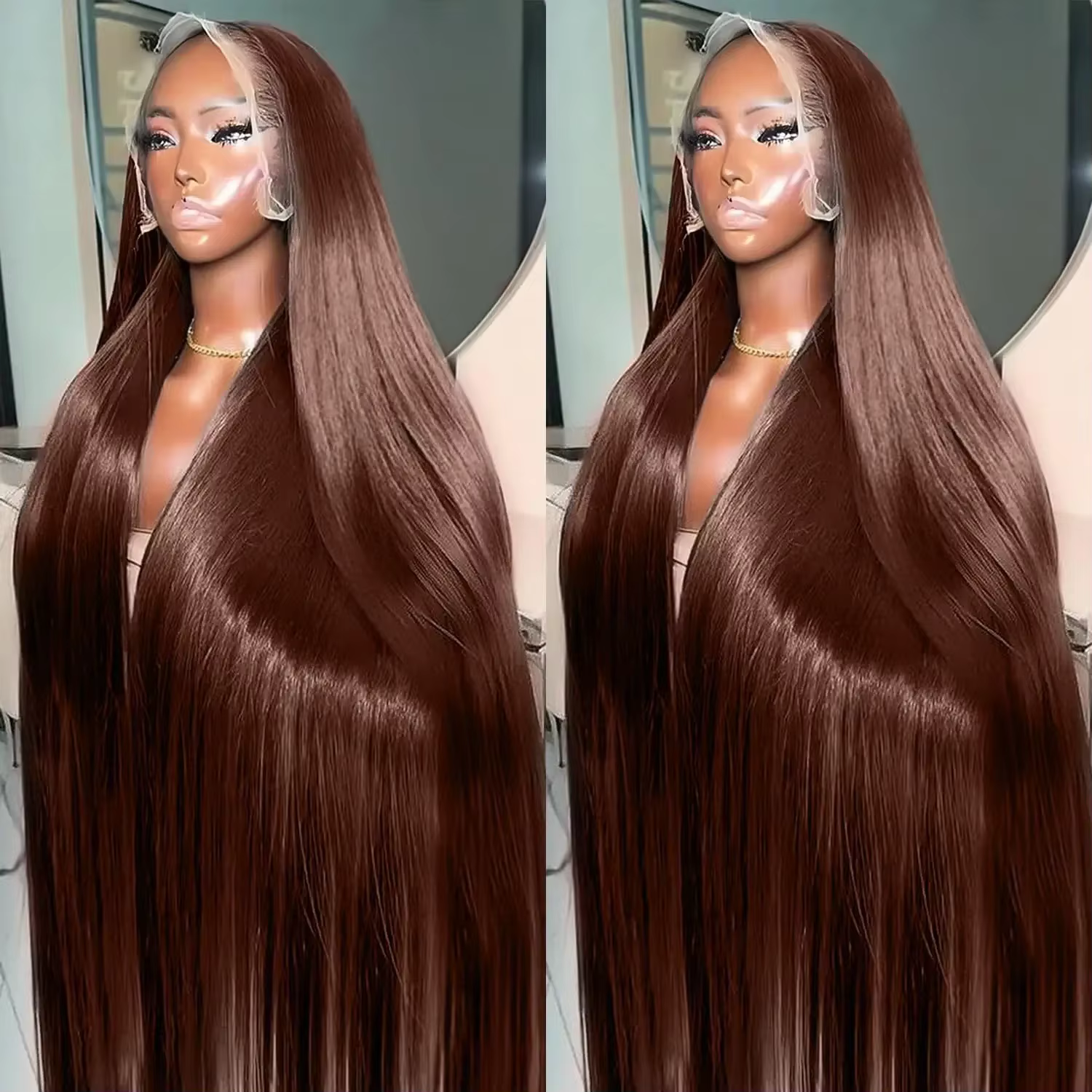 Perruque Lace Frontal Wig naturelle brésilienne Remy, cheveux lisses, brun chocolat, 13x6, pre-pluck