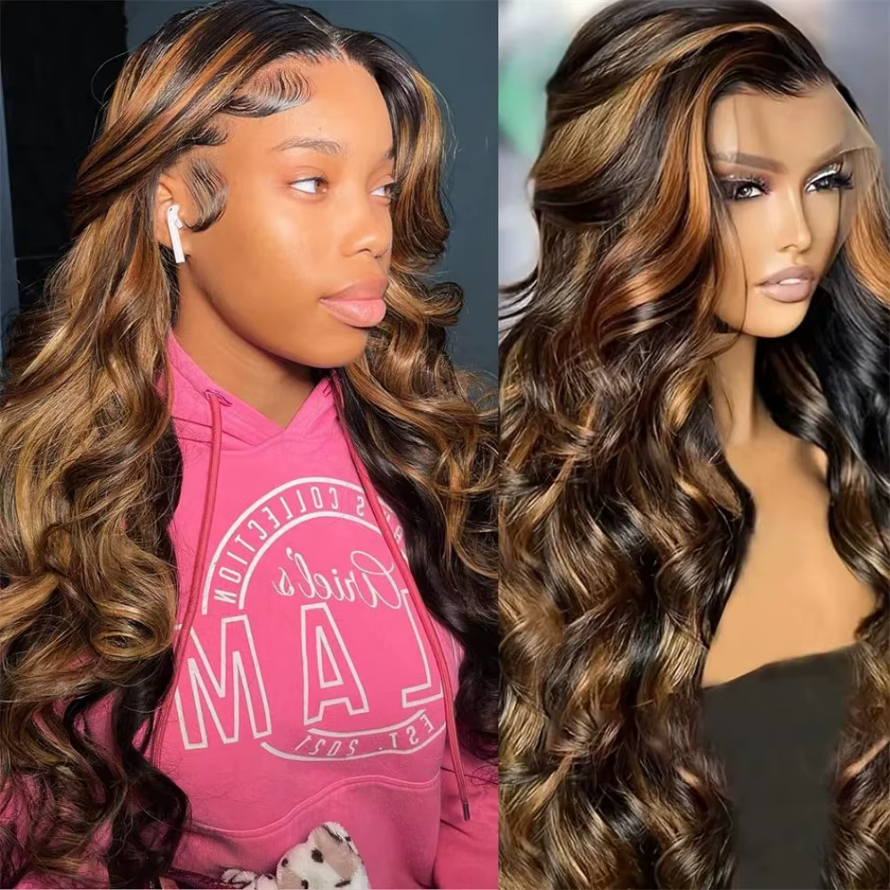 Perruque Lace Front Wig Body Wave Naturelle à Reflets Ombré 1B/30, 13x6, 13x4, Transparente, pour Fe