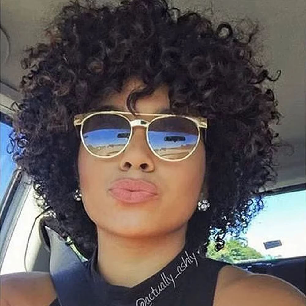 Perruque de cheveux humains crépus bouclés, Bob court avec frange pour femmes noires, faite à la Mac