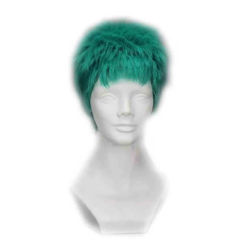 Roronoa Zoro Anime Perruque Cosplay, Cheveux Synthétiques Courts, Vert Moelleux, Degré de Chaleur, B