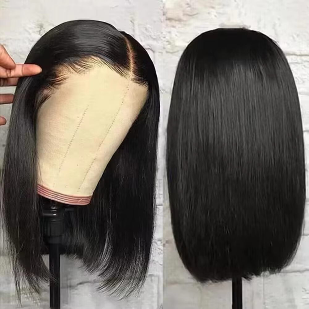 Perruques sans colle de 10 à 16 pouces, cheveux humains lisses, perruques courtes bob en dentelle HD