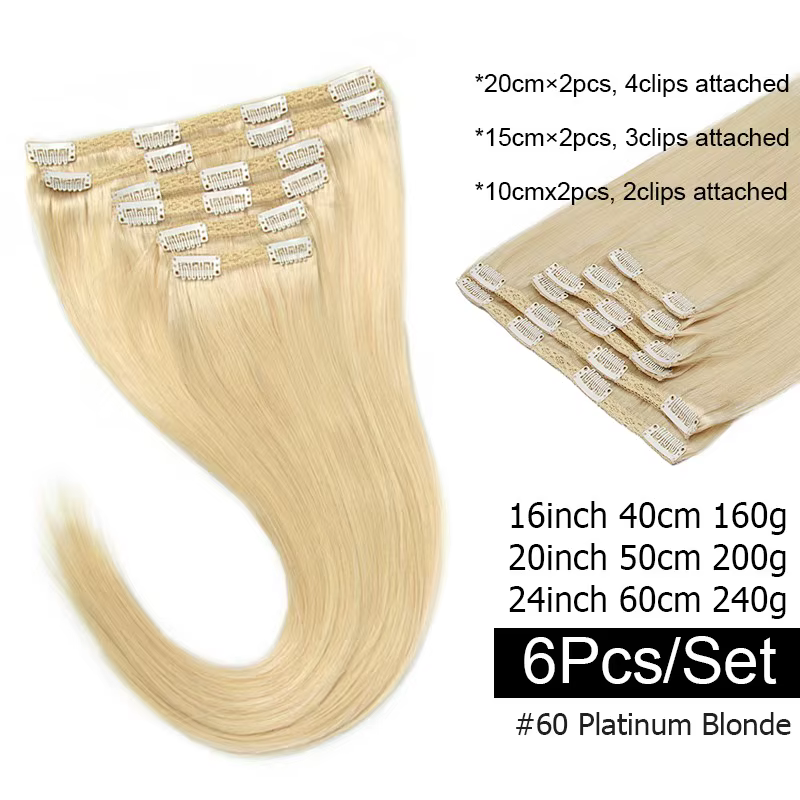 Extensions de Cheveux Humains à réinitialisation Brun Foncé, Grand Volume Sans Couture, Tête Complèt