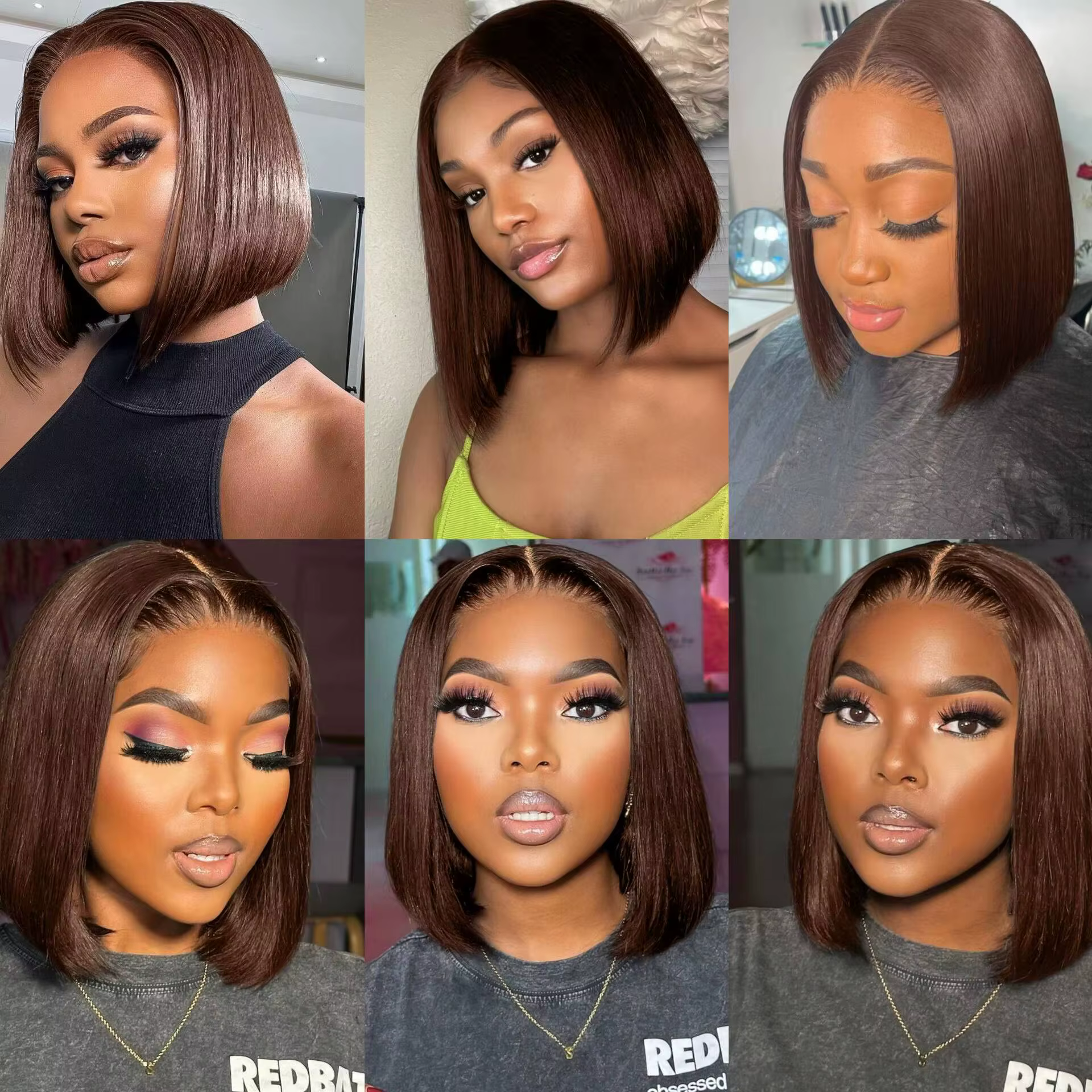 Chocolate Brown Glueless Wigs Human Hair 10 12 Pouces Perruques Cheveux Humains Sans Colle Perruque