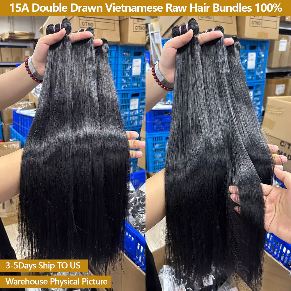 Lots de Cheveux Naturels 100% Humains 15A Double Drawn Cheveux Vietnamiens Bruts Lisses Non Traités 