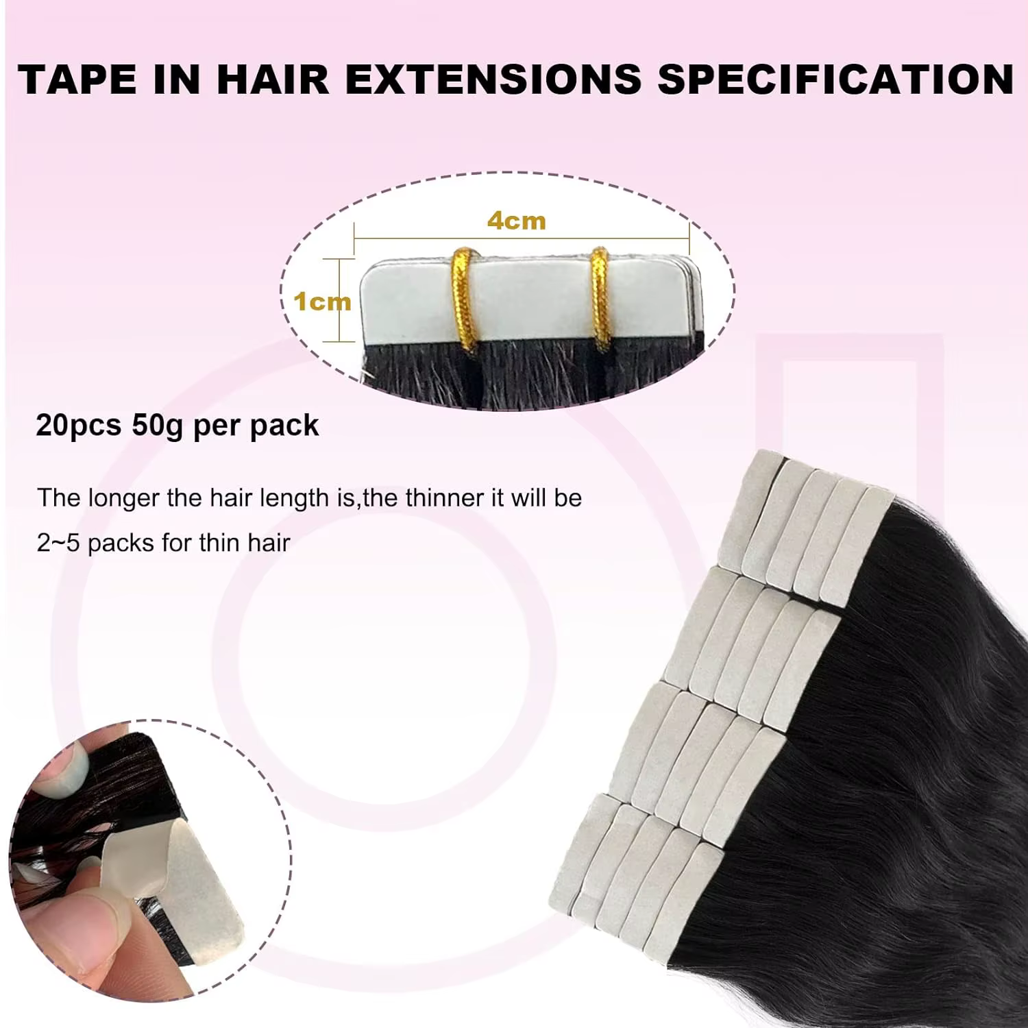 Extensions de Cheveux 100% Naturels Brésiliens Remy Lisses avec Colle Adhésive pour Femme, 50g, 20 P