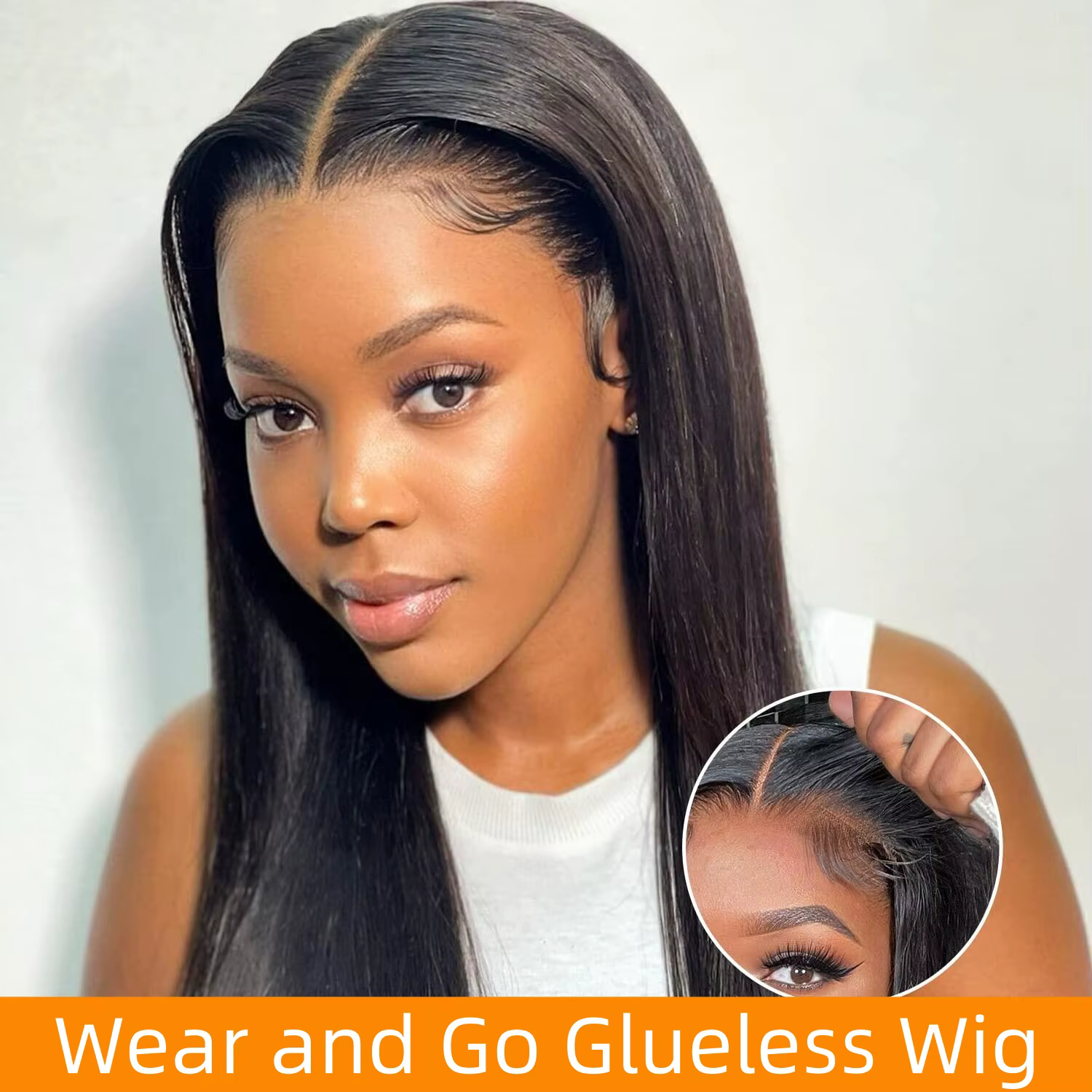 Wear And Go – perruque Lace Closure Wig brésilienne sans colle, cheveux lisses, pre-plucked, 4x4, pr
