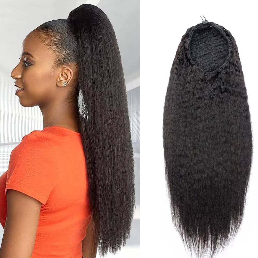 Extension de cheveux humains Kinky Straight Ponytail pour femme, 100% vrais cheveux, Wstring de prox