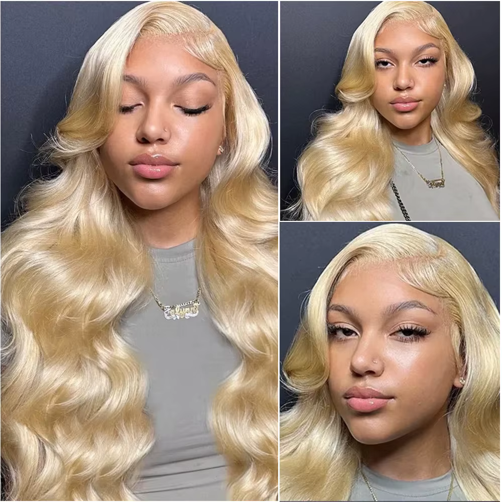 Perruque Lace Frontal Wig Body Wave brésilienne naturelle, cheveux blond miel 613 HD, 13x6, 36 pouce