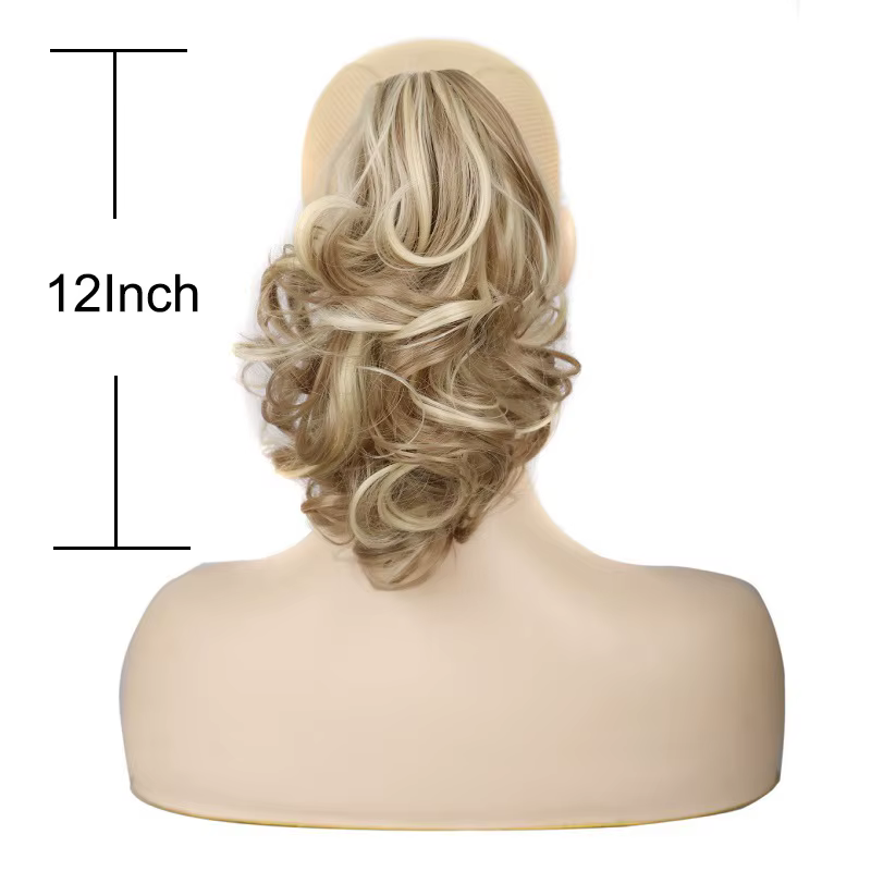 Queue de cheval bouclée courte ondulée synthétique pour femme, extension de cheveux, pince à griffe,