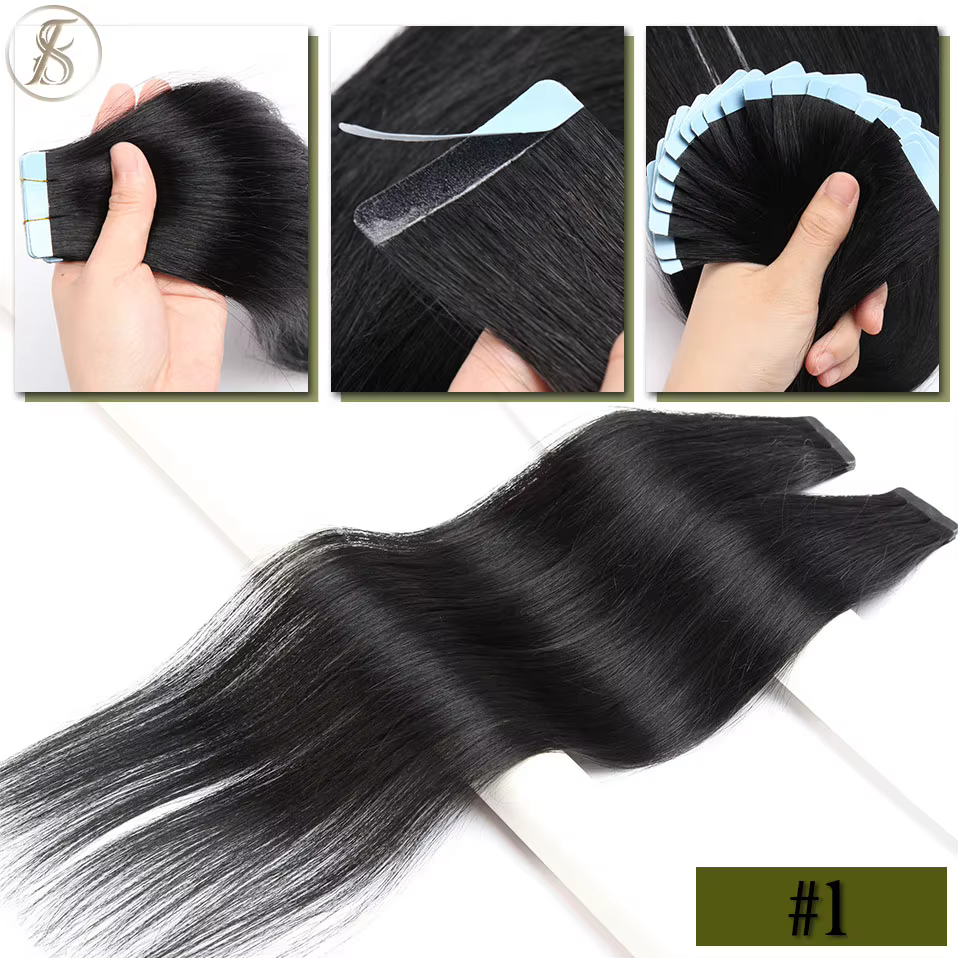 TESS-Extensions de Cheveux Humains à Ruban Adhésif, Brun, Trame de Peau Double Face, Sans Couture, I