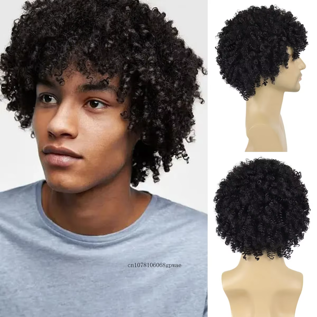 Perruques synthétiques bouclées rebondissantes noires naturelles pour hommes, perruque Afro courte c