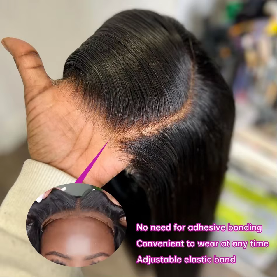 Wear & Go-Perruque brésilienne droite sans colle pour femme, cheveux humains pré-épilés, cheveux bli
