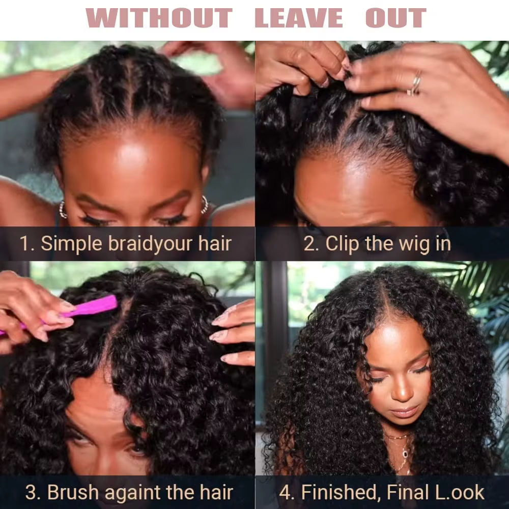 X-TRESS Afro bouclés V partie perruque avec boucles rebondissantes synthétique crépus droites sans c