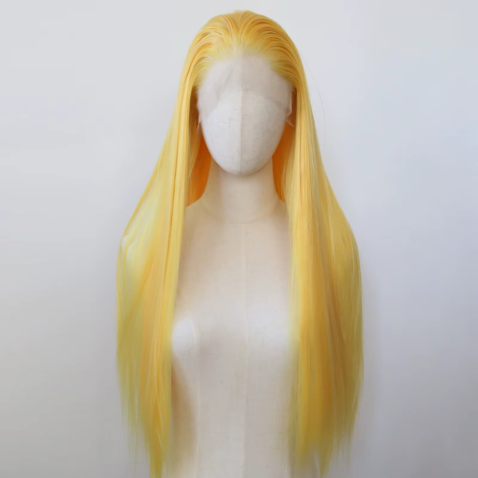 Perruque Lace Front Wig synthétique jaune, perruque synthétique longue et lisse, perruque pre-plucke