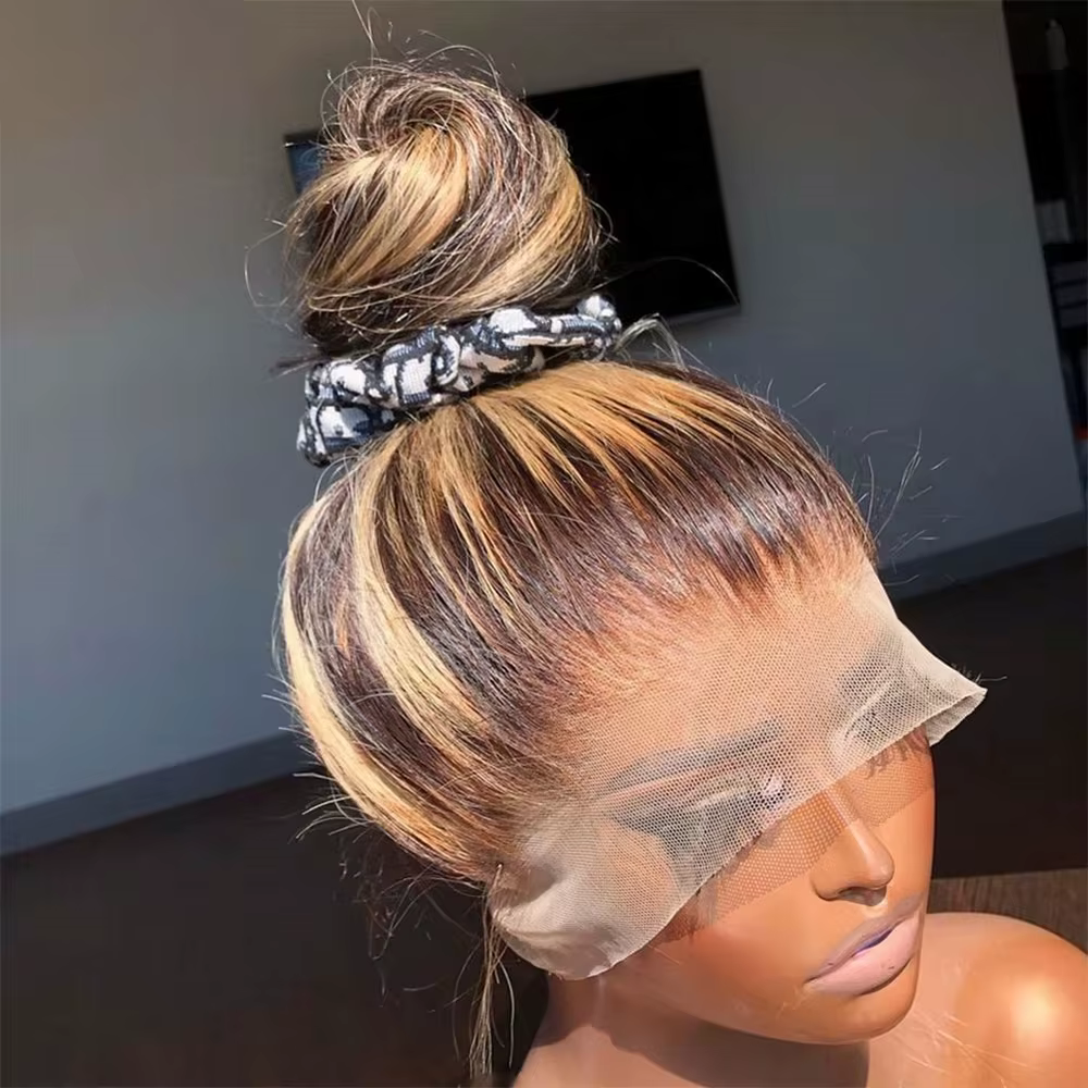 P4/27 miel blond 34 pouces droite dentelle avant perruques mettre en évidence sans colle perruque ch