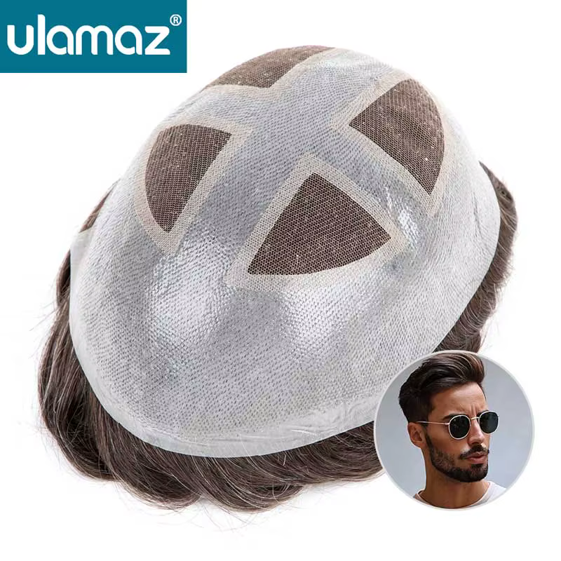 Homme prothèse de cheveux français dentelle peau système de cheveux pour hommes Microskin hommes pro