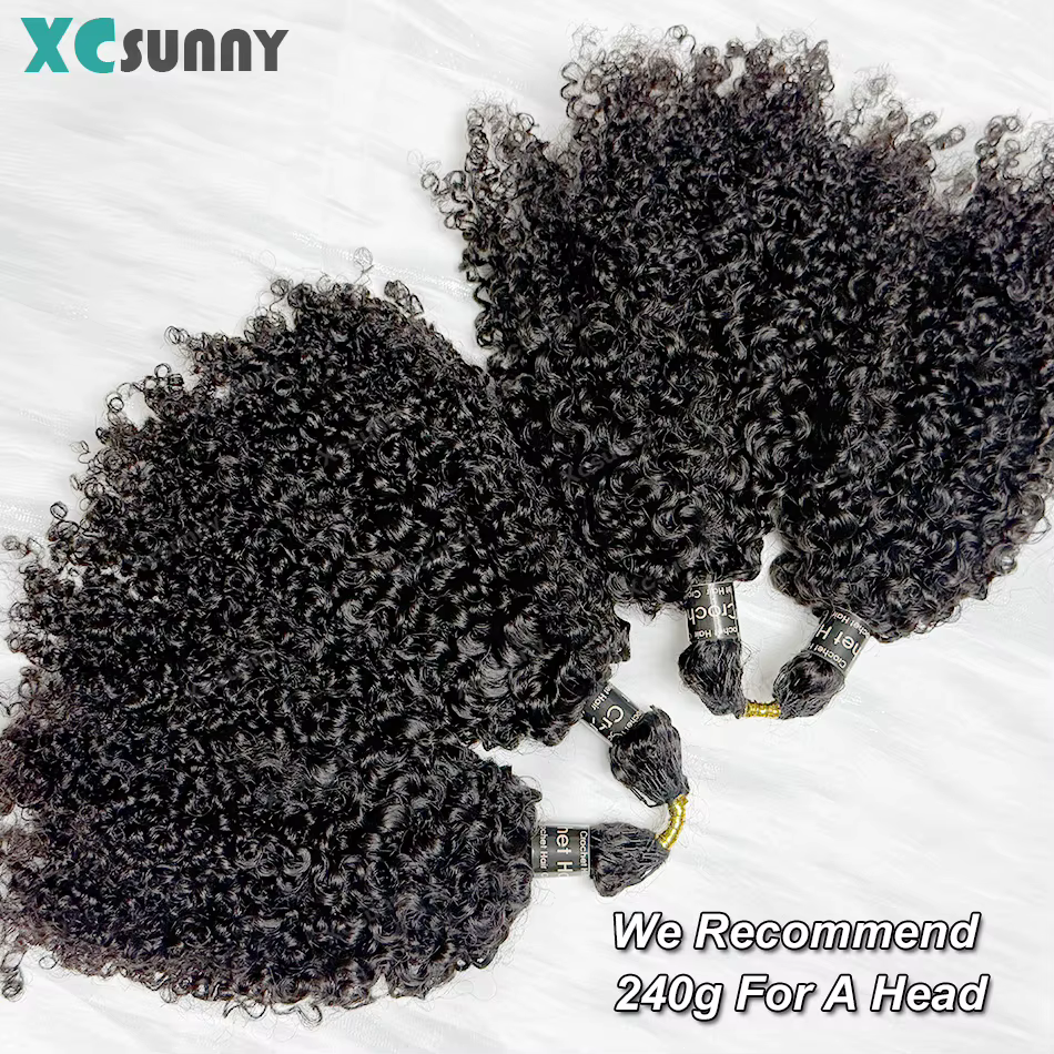 Crochet cheveux humains crépus bouclés pré-séparés plume Crochet Extensions de cheveux humains sans 