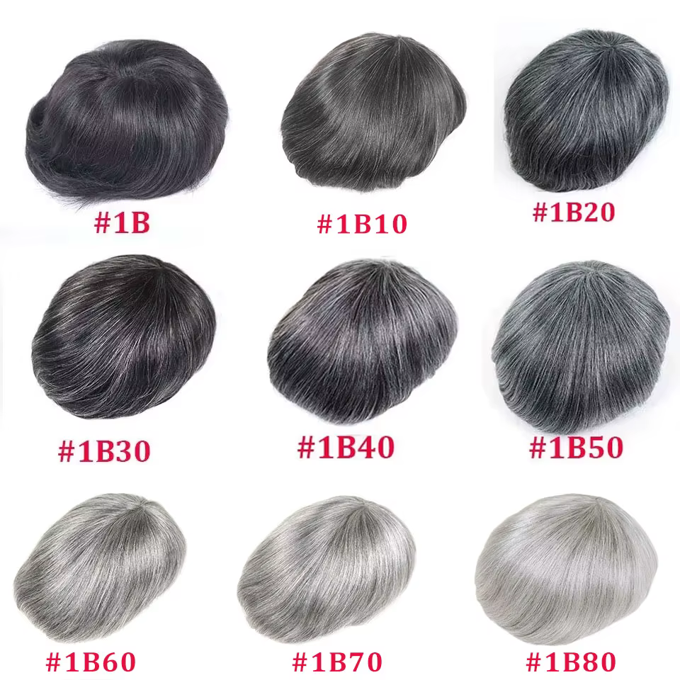 0,08-0,10 mm toupet en PU pleine peau pour hommes perruques de cheveux humains à boucle en V pour ho