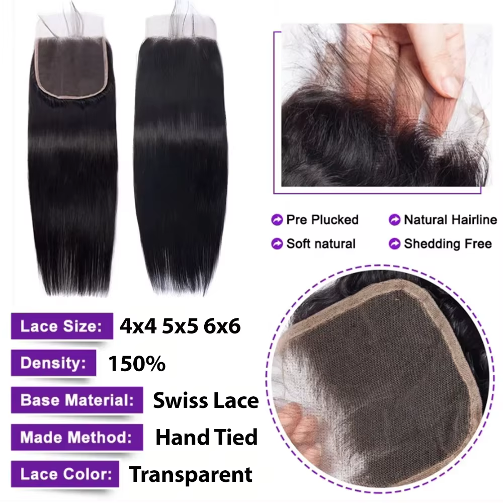 Tissage Cheveux Humains Mèches avec Closures 4x4 5x5 6x6 Brésiliens Extensions Cheveux Tissage Avec