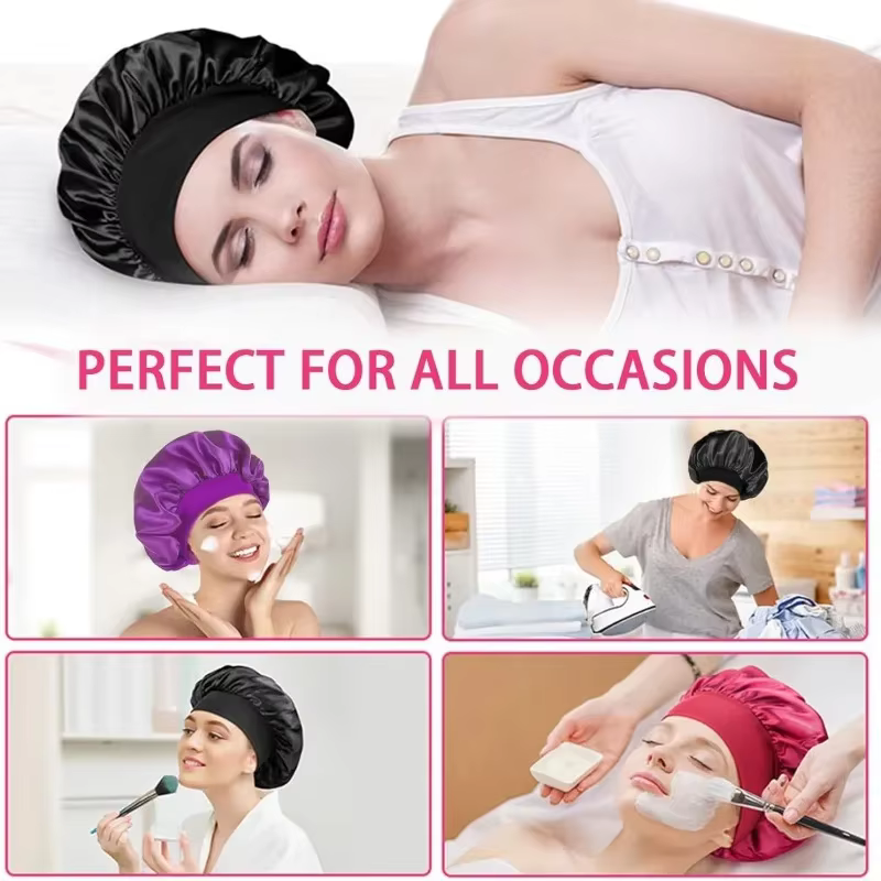 Chapeau de couchage en Satin solide à haute élasticité, 1 pièce, Bonnet de soins capillaires, bonnet